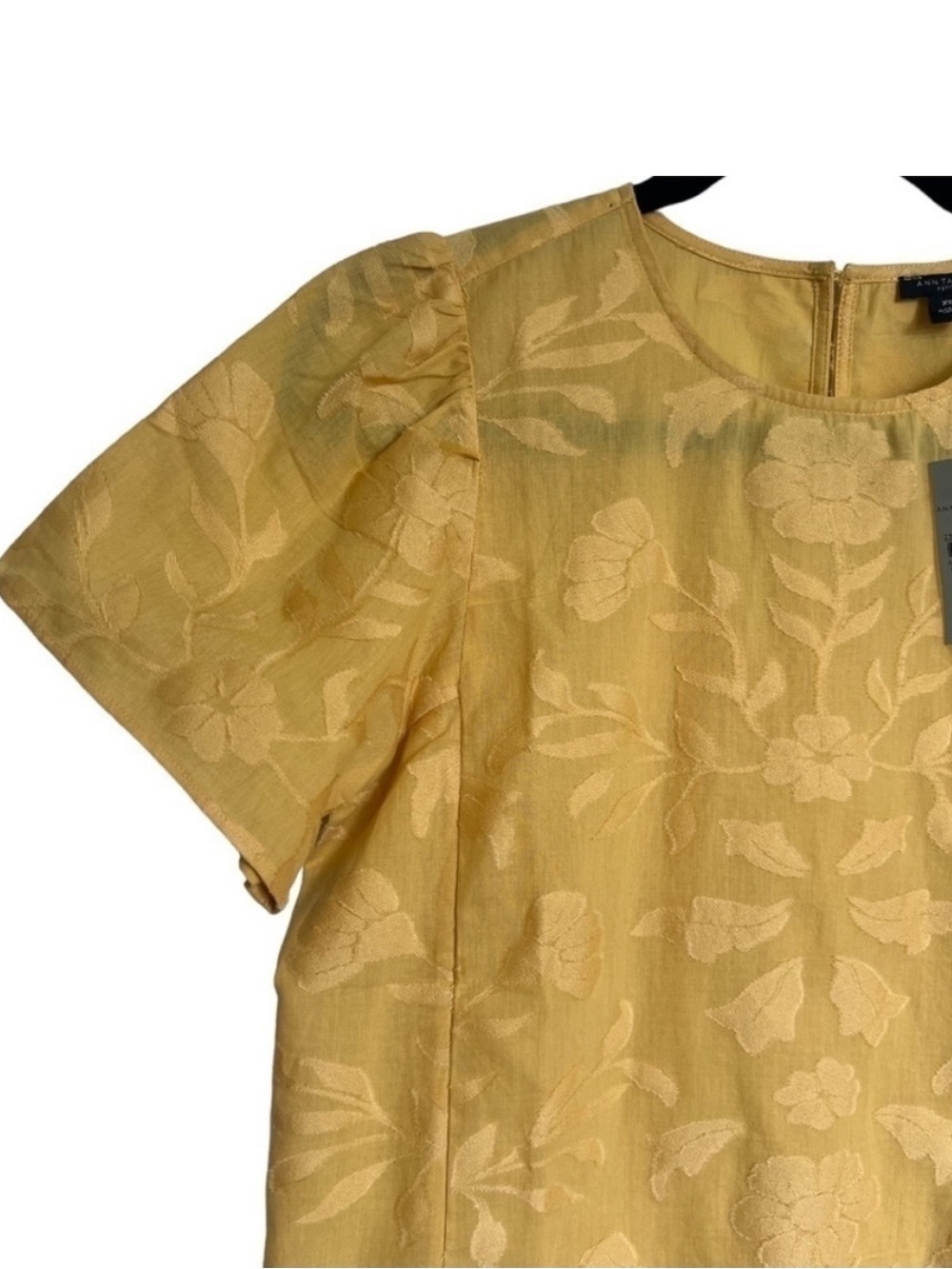 Ann Taylor Yellow Floral Jacquard Puff Sleeve Blouse NWT - Picture 2 of 8